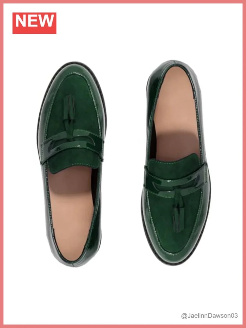 Women Chunky Heel Tassel Loafers Patent Microfiber Slip On Fringe Round Toe